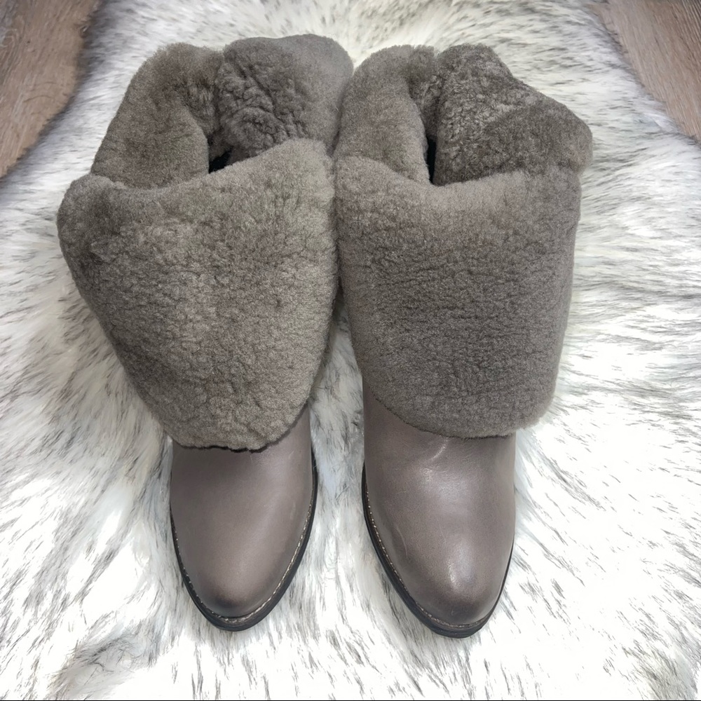 Luxe de Leon Women’s SZ 10 Grey Templest Fur Distressed Leather Ankle Boots Boho